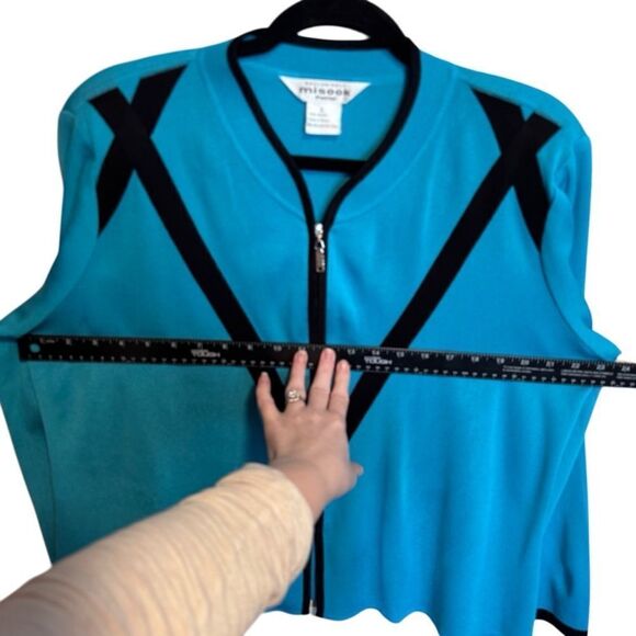 Misook- Zip Front Santana Knit Cardigan Black Turqouise Long Sleeve Large Petite - Picture 6 of 9